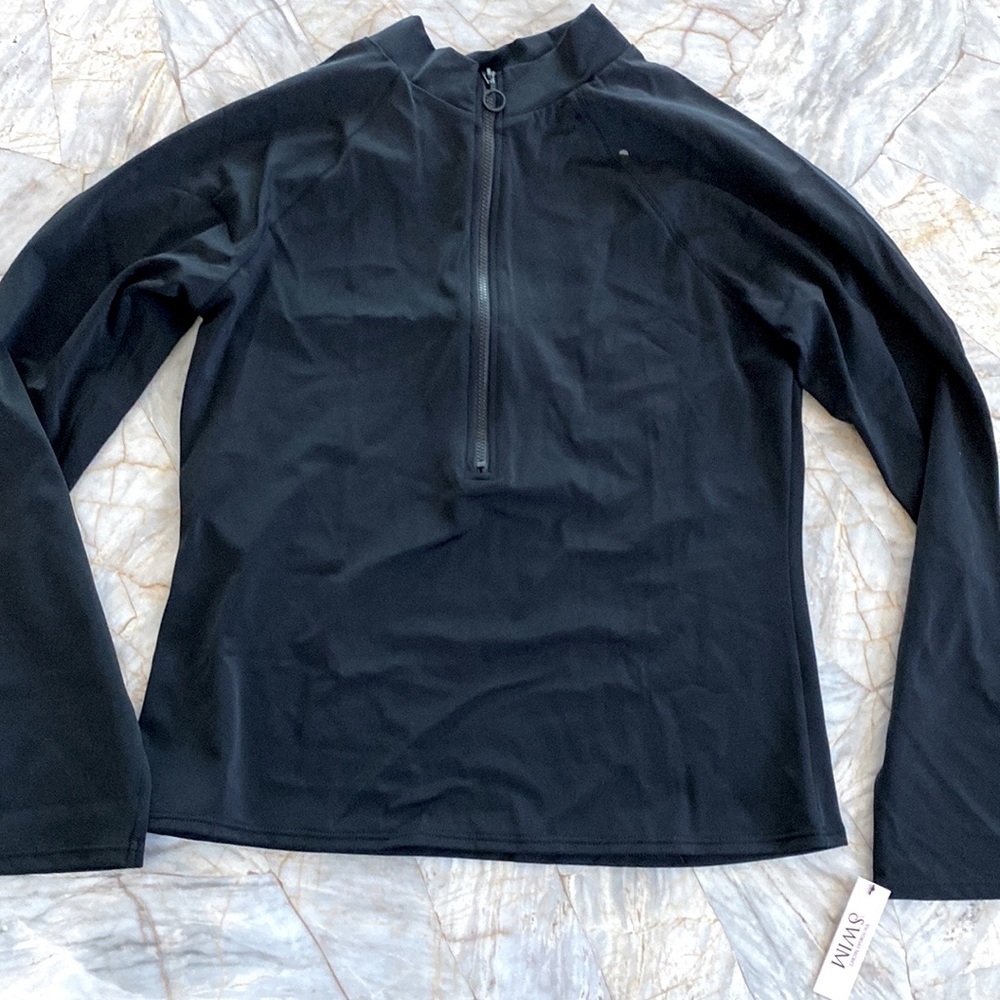 New Victoria's Secret Swim Zip Up Long Sleeve Black Shirt Top Rashguard Swimsuit
